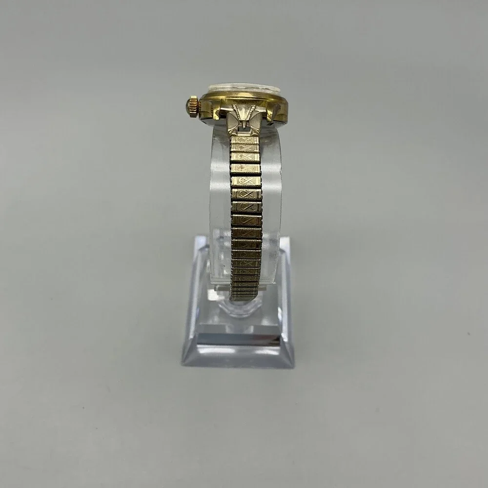 Vintage Genova De Luxe Womens Watch 22mm Gold Tone Stretch Swiss Manual Wind